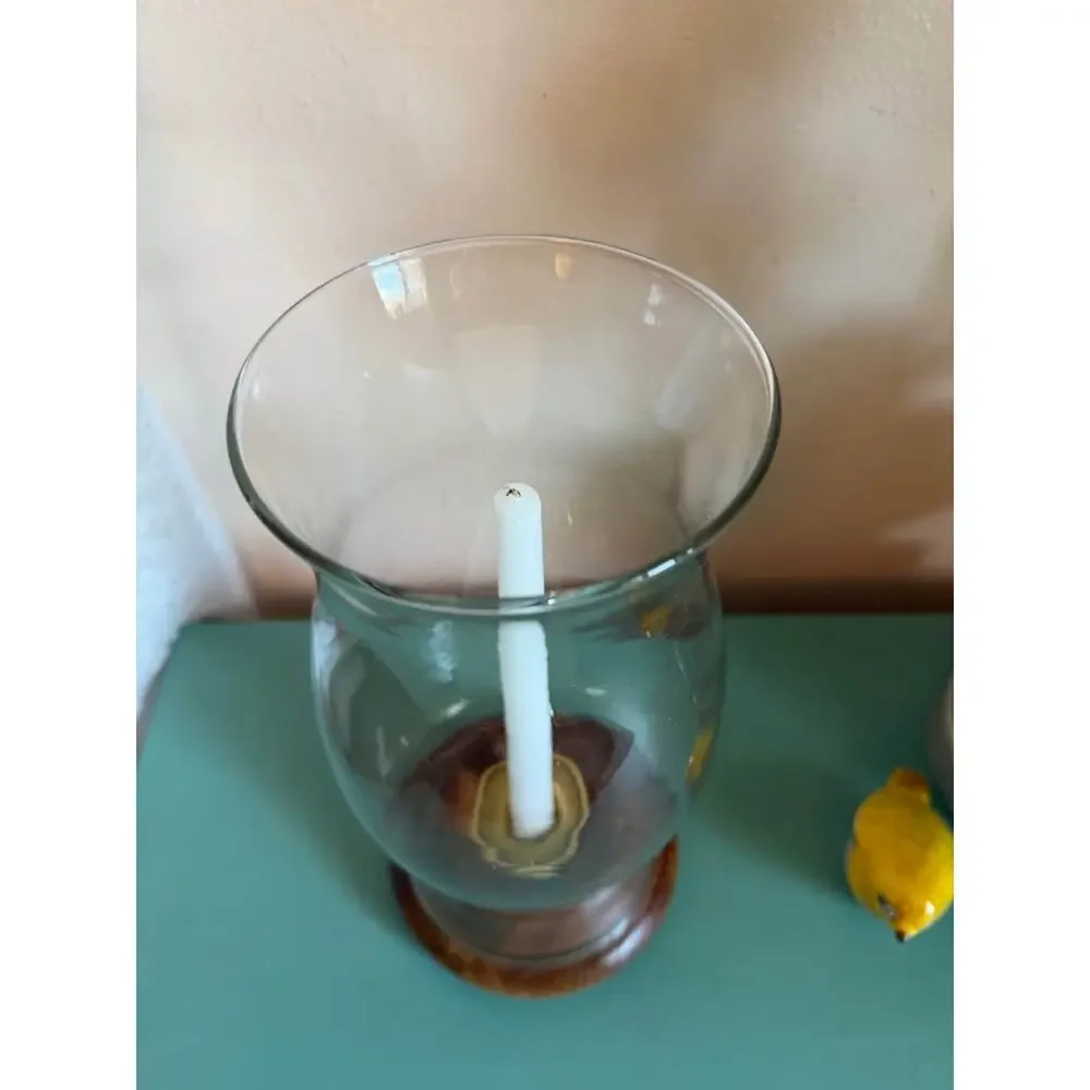 Vintage Dansk Teak & Glass Hurricane Candle Holder